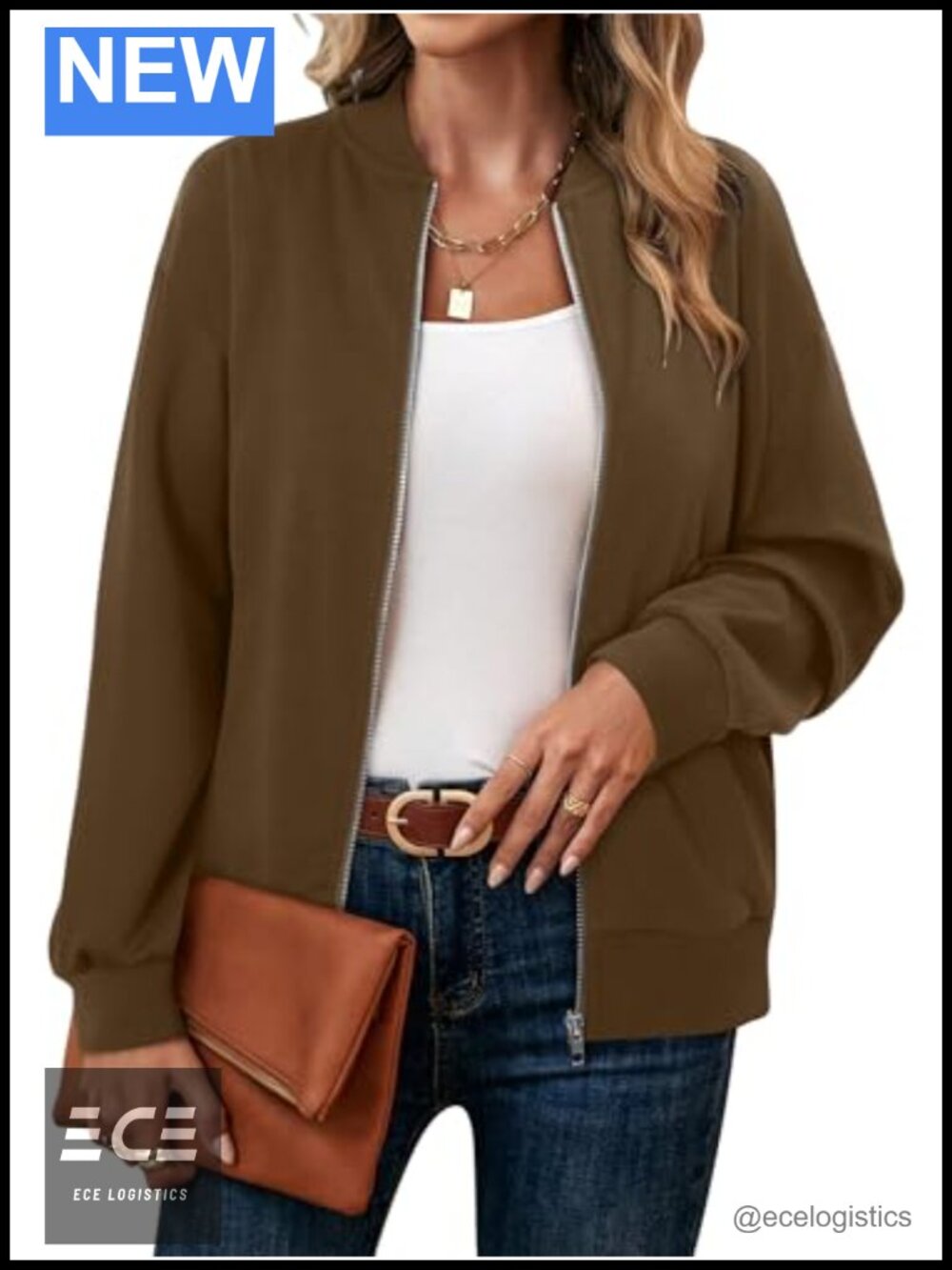 Womens Zip Up Jacket Long Sleeve Bomber Casual With Pockets Lightweight